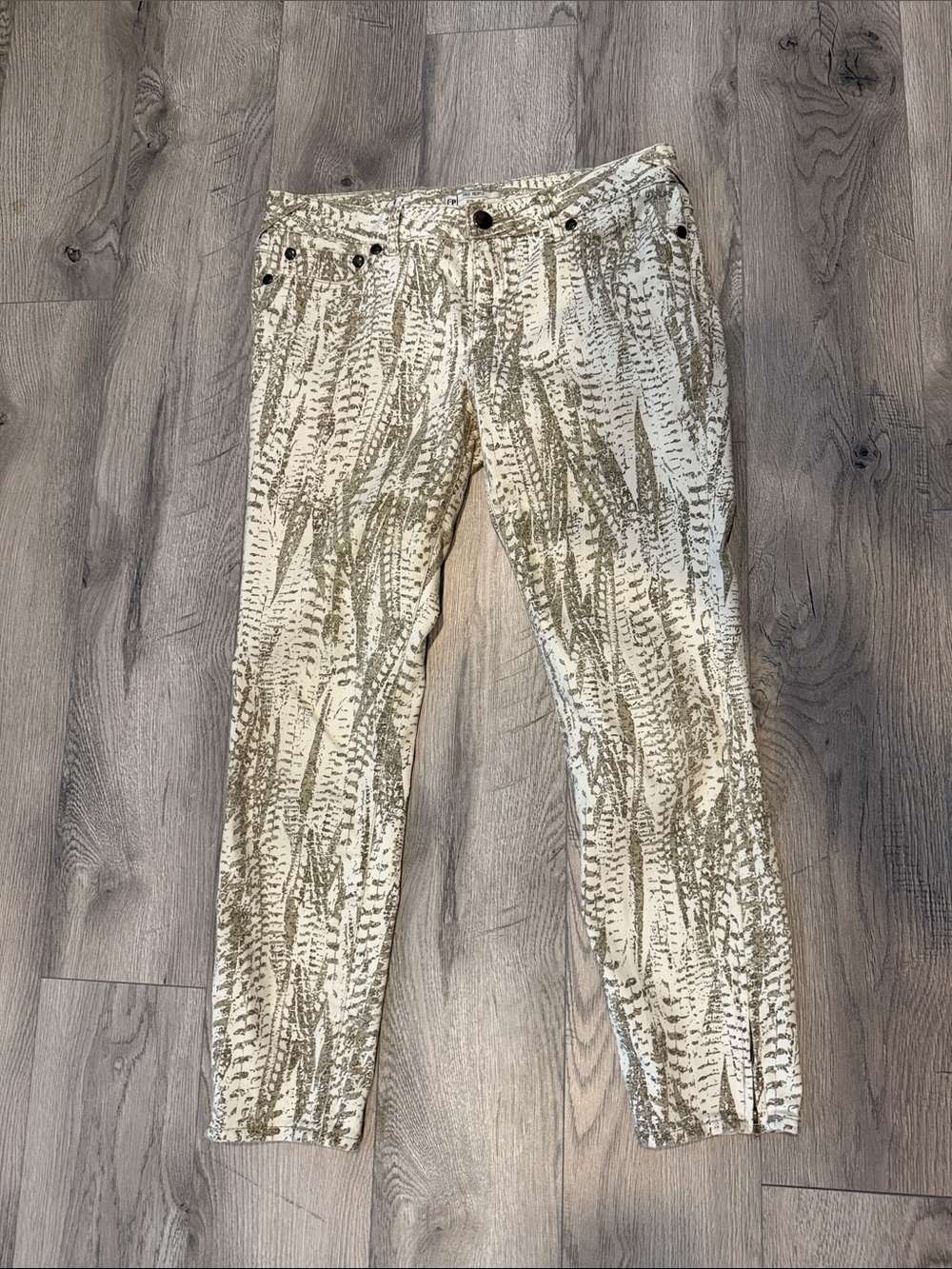 Free People Cream Jeans with Tan Abstract Print